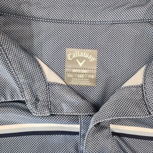 Callaway Golf Polo Shirt Mens 2XL Blue Geometric Striped‎ Opti Dri Logo